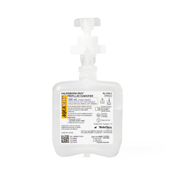 Aquapak Kit, Humidifier Adaptor, Sterile Water, 340mL, 20/CS