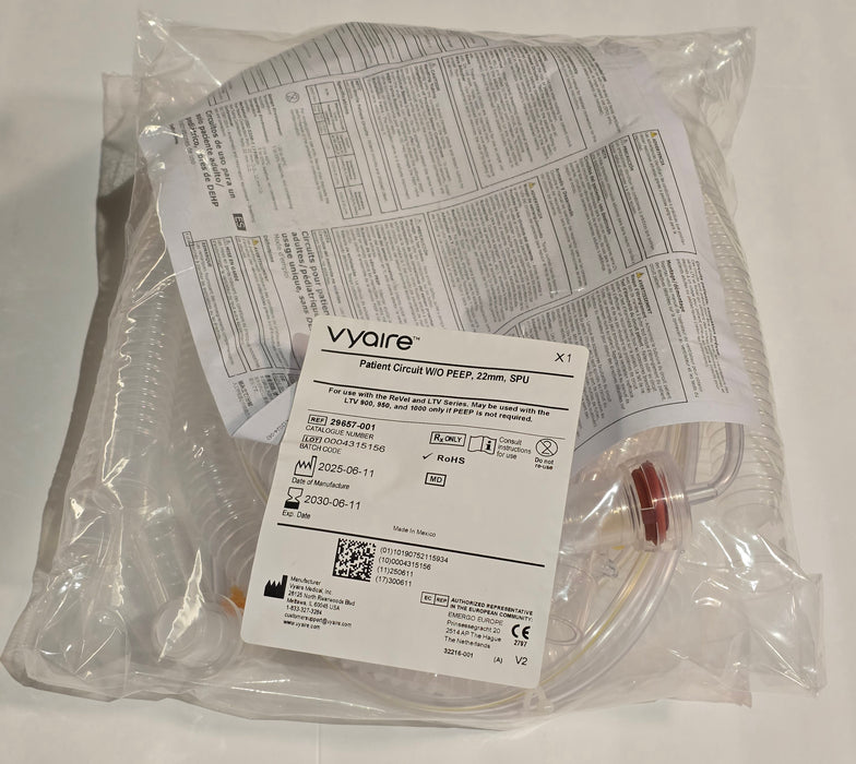 LTV Series Ventilator Circuit 29657-001 Corrugated Tube 72 Inch Tube Dual Limb Adult Without Breathing Bag Single Patient Use