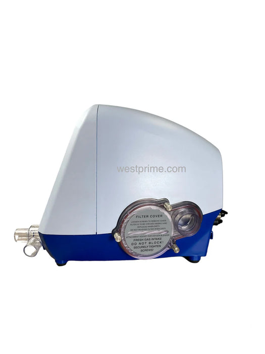 Rear view of Flight 60T ventilator showing gas ports, power input, and connectors