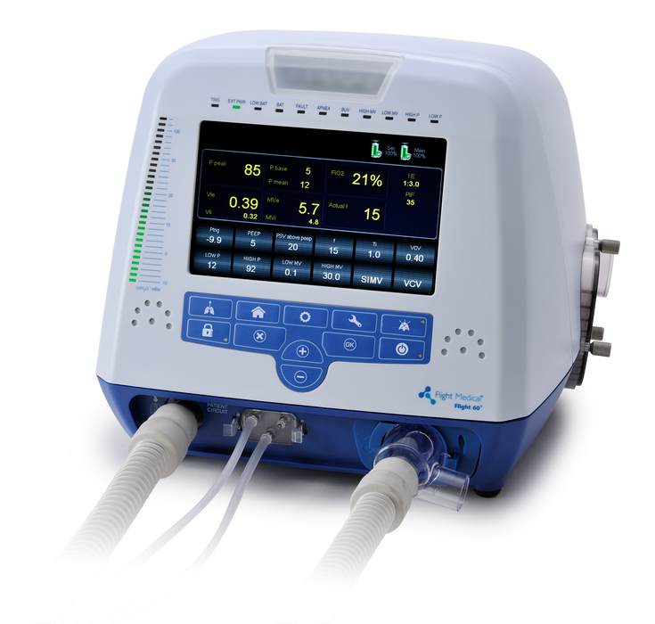 Flight 60T ventilator front view portable critical care respiratory support device